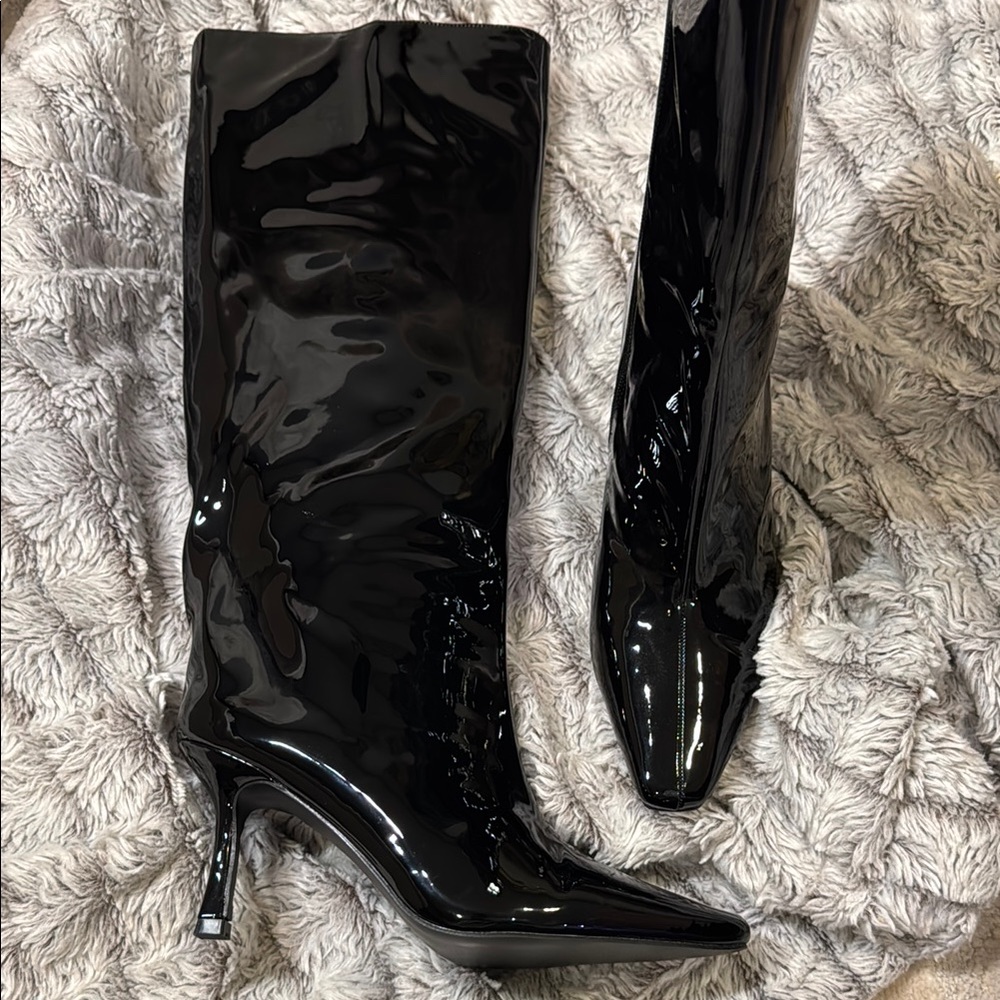 Elegant Black Patent Leather Knee-High Boots